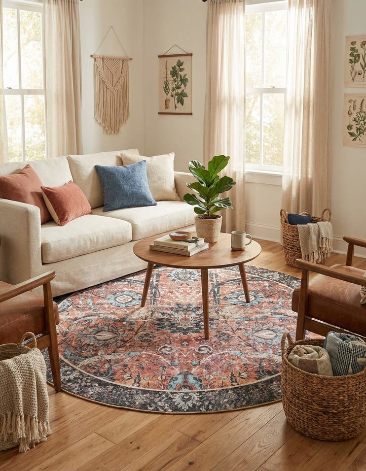 5' 1 x 5' 1 Washable Timeless Round Rug