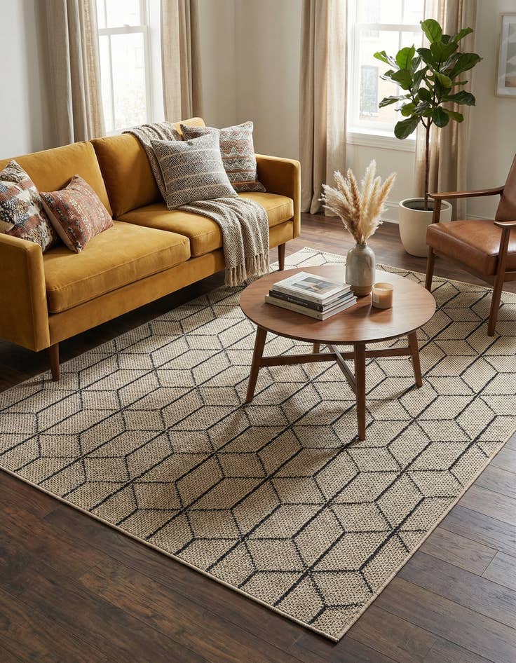 Detail image of 4' 1 x 6' 1  Washable Trellis Indoor / Outdoor Rug