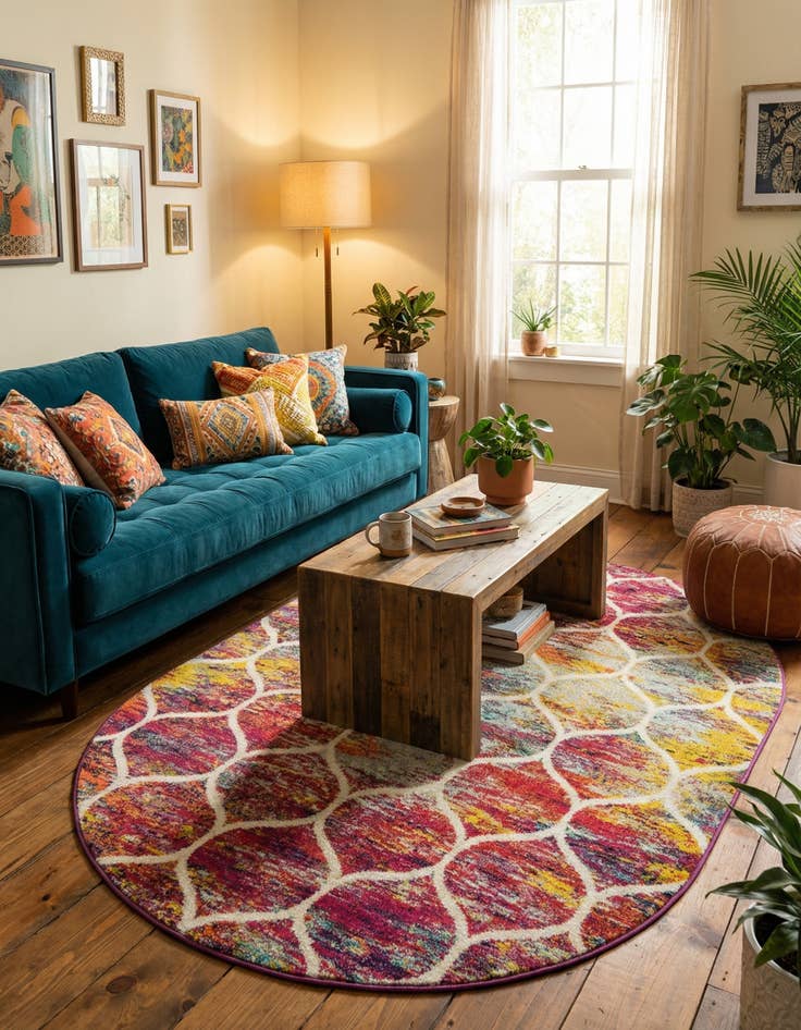 Detail image of  6' x 9' Lattice Frieze Oval Rug