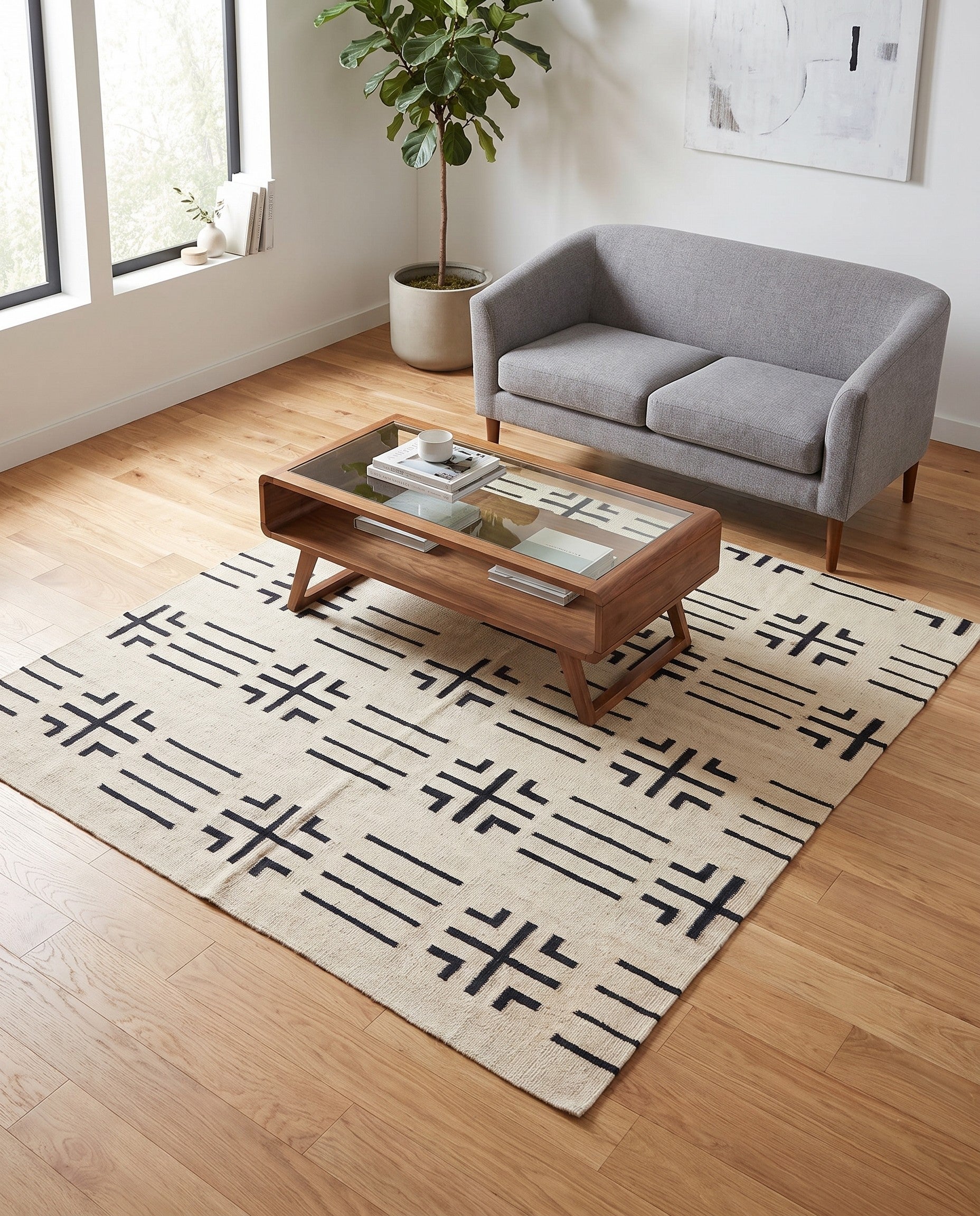 5' 3 x 6' 6 Hand Woven Kilim Modern Wool Square Rug