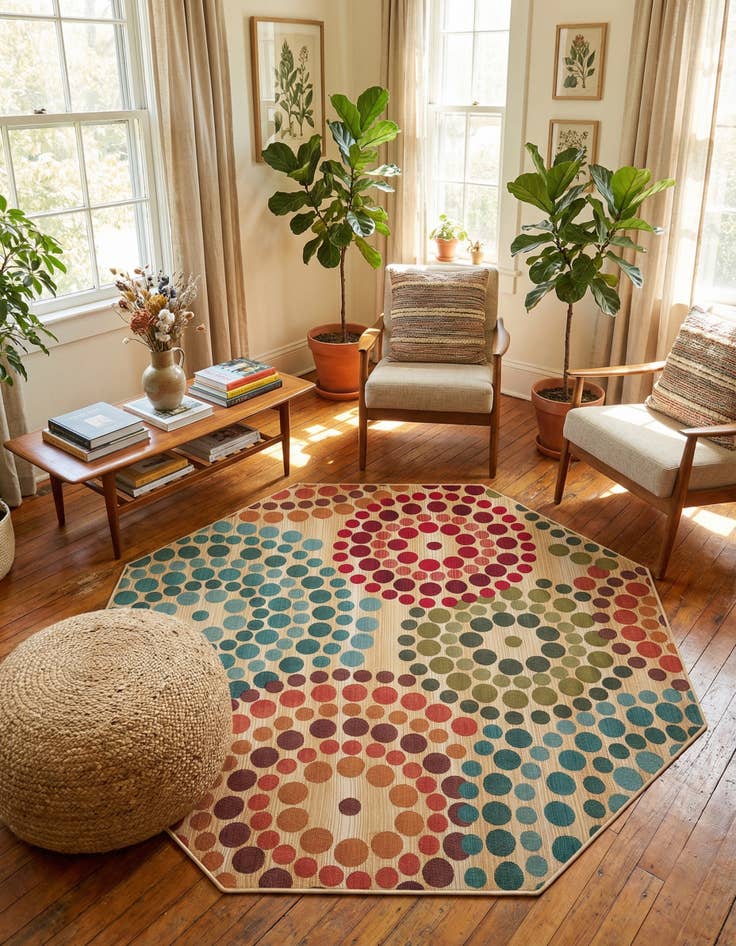 Detail image of 7' x 7' Easy-Clean Modern Indoor / Outdoor Octagon Rug