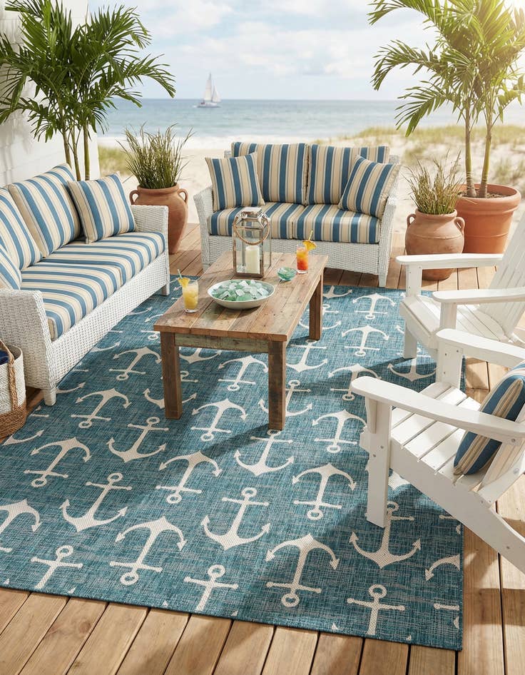 Detail image of  9' x 12'  Washable Coastal Indoor / Outdoor Rug