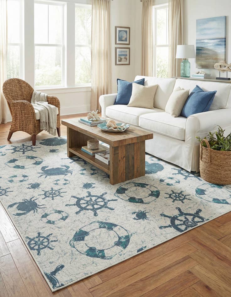 Detail image of 9' x 12'  Washable Coastal Indoor / Outdoor Rug