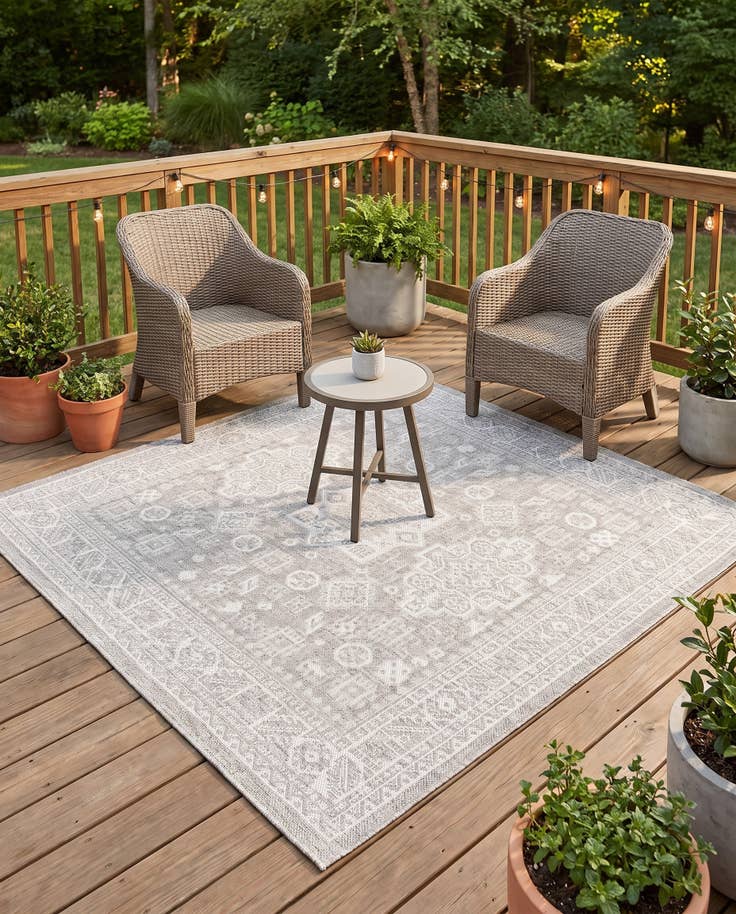 Detail image of 5' 3 x 5' 3 Easy-Clean Aztec Indoor / Outdoor Square Rug