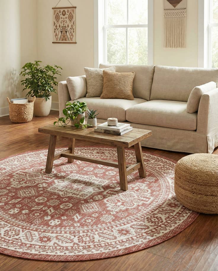 Detail image of 6' x 6' Easy-Clean Aztec Indoor / Outdoor Round Rug