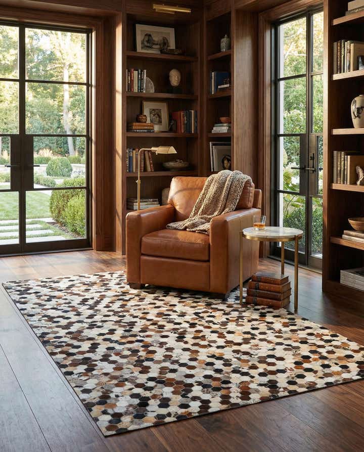5' 1 x 7' 10 Cowhide Leather Rug