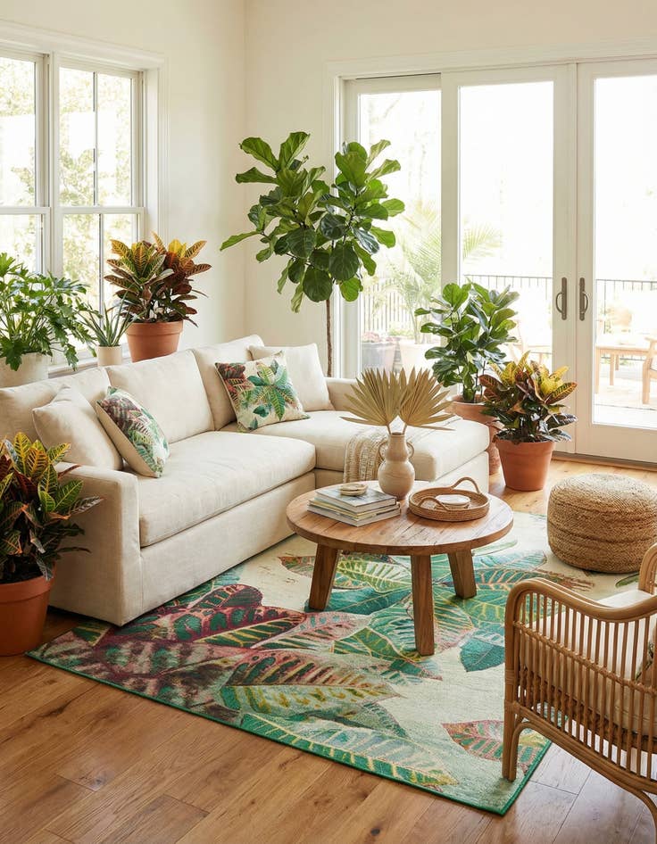 Detail image of  7' 10 x 10'  Washable Botanical Indoor / Outdoor Rug