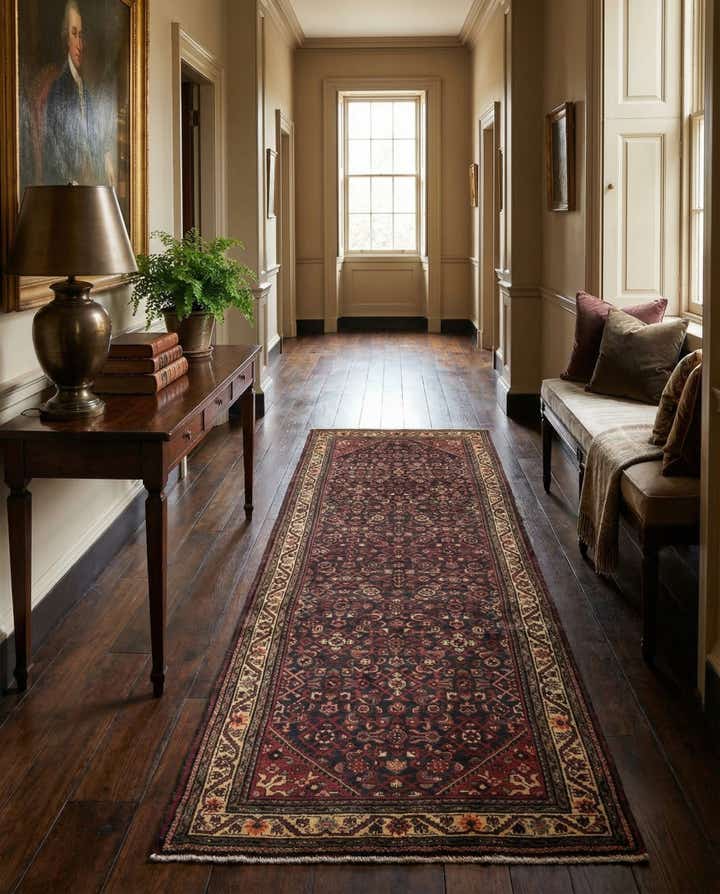 3' 10 x 10' 4 Hand Knotted Hossainabad Persian Wool Runner Rug