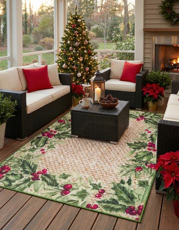 Beige and Green Easy-Clean Jill Zarin Caribbean Indoor / Outdoor Rug