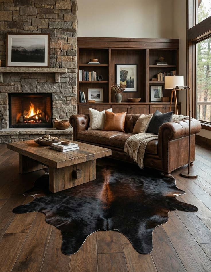 Detail image of 5' 6 x 6' 5 Cowhide Leather Rug