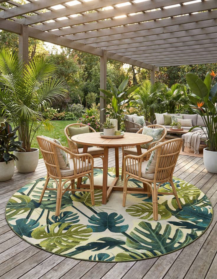 Detail image of 10' x 10'  Washable Botanical Indoor / Outdoor Round Rug