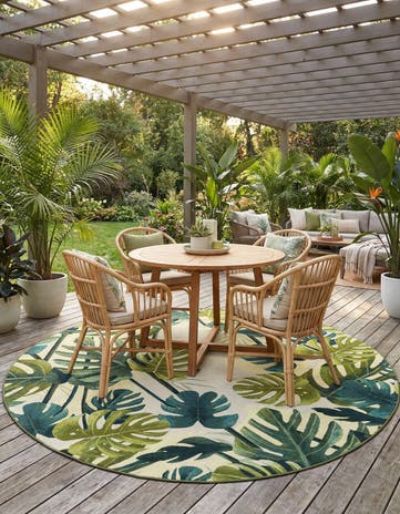 10' x 10' Easy-Clean Botanical Indoor / Outdoor Round Rug