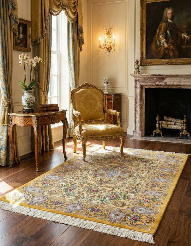 Detail image of  2' 7 x 4' Ghom Silk Rug