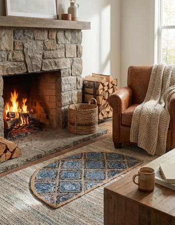 Blue Handmade Braided Jute Hearth Rug