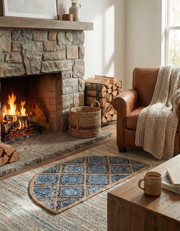 Blue Handmade Braided Jute Hearth Rug