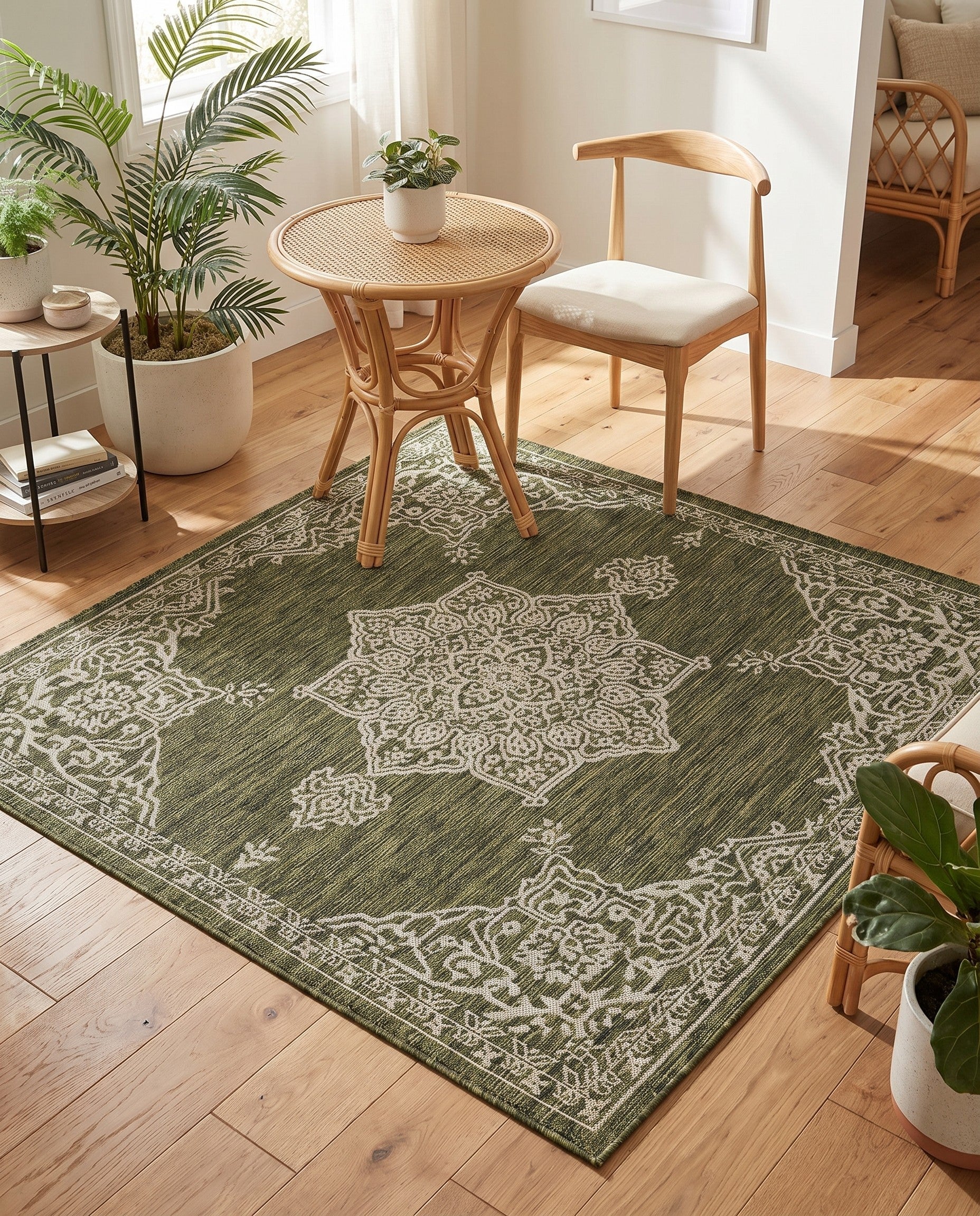 5' 3 x 5' 3 Easy-Clean Traditional Indoor / Outdoor Square Rug