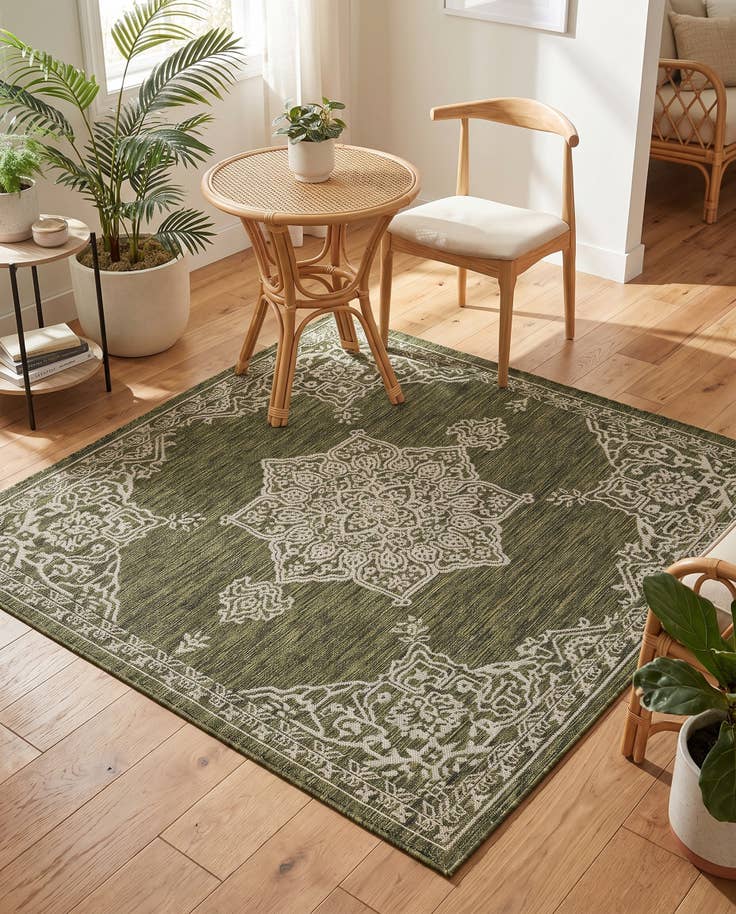 Detail image of 5' 3 x 5' 3 Easy-Clean Traditional Indoor / Outdoor Square Rug