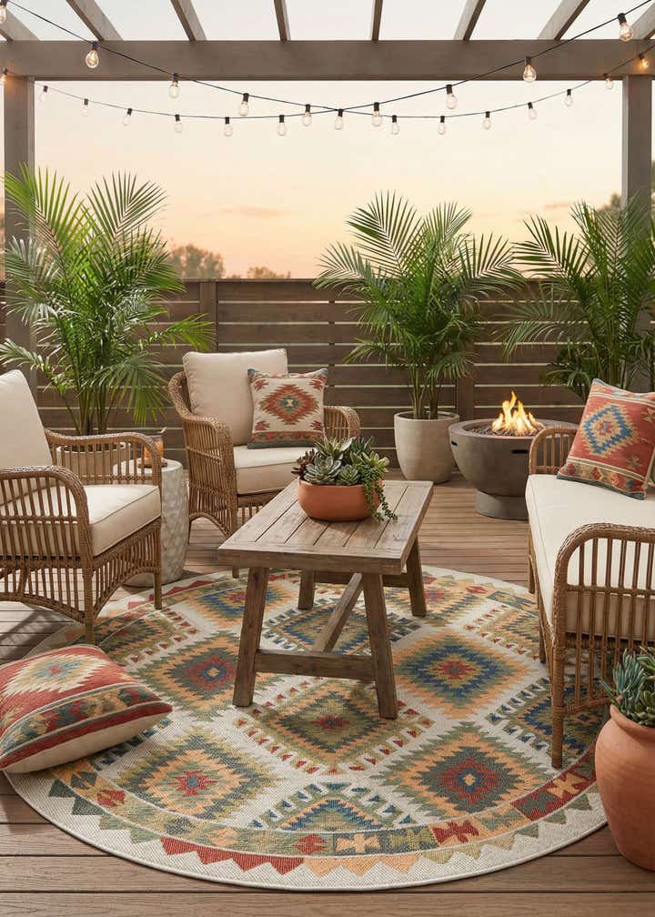 7' 10 x 7' 10 Easy-Clean Baja Indoor / Outdoor Round Rug