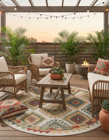 7' 10 x 7' 10 Easy-Clean Baja Indoor / Outdoor Round Rug