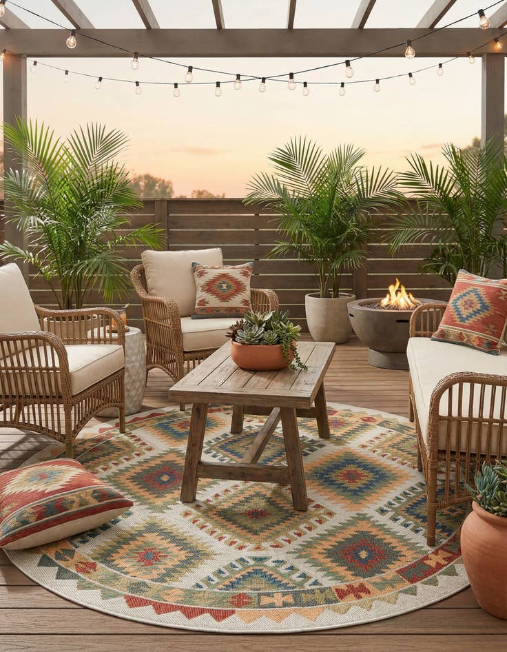 Detail image of 7' 10 x 7' 10  Washable Baja Indoor / Outdoor Round Rug