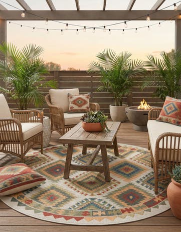 7' 10 x 7' 10 Easy-Clean Baja Indoor / Outdoor Round Rug