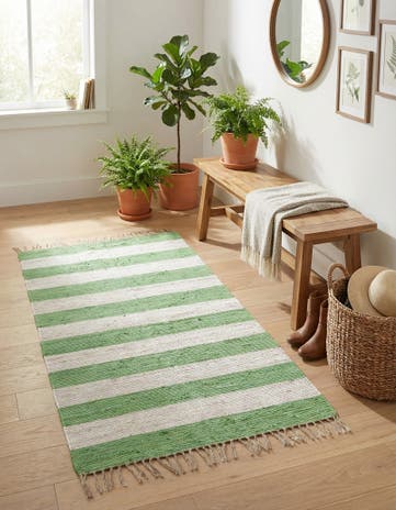 Green and Ivory Hand Woven Chindi Rag Rug