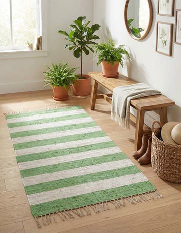 Green and Ivory Hand Woven Chindi Rag Rug
