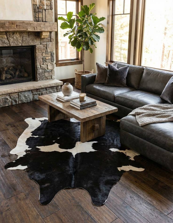 Detail image of 5' 1 x 5' 5 Cowhide Leather Square Rug