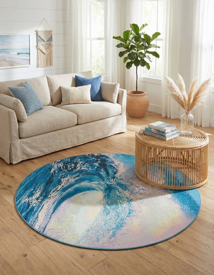 Detail image of 6' 1 x 6' 1  Washable Modern Indoor / Outdoor Round Rug