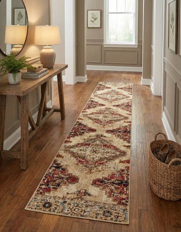 Burgundy Beige Saturn Runner Rug