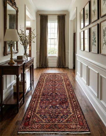 3' 8 x 9' 6 Hand Knotted Hossainabad Persian Wool Runner Rug