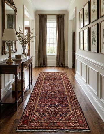 3' 8 x 9' 6 Hand Knotted Hossainabad Persian Wool Runner Rug