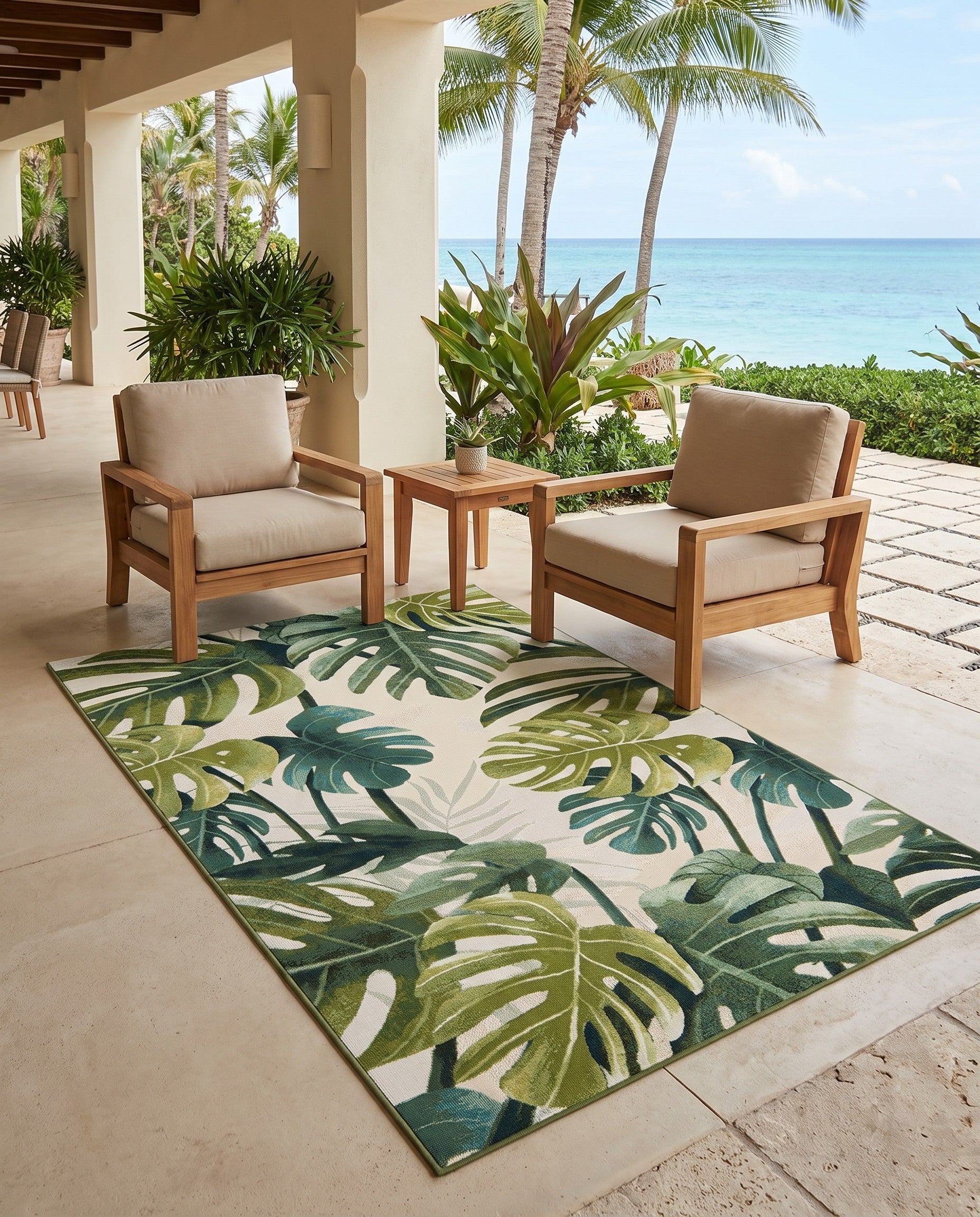 5' 3 x 8' Easy-Clean Botanical Indoor / Outdoor Rug