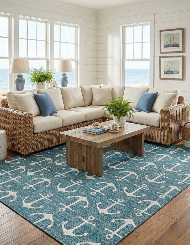 Detail image of 10' x 13'  Washable Coastal Indoor / Outdoor Rug