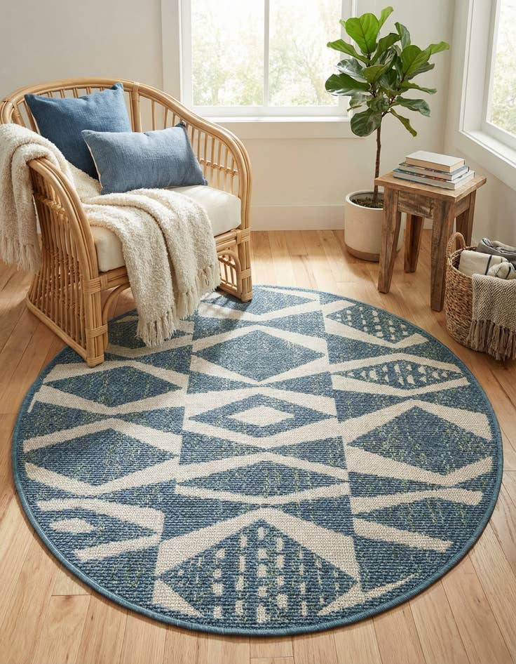 Detail image of  4' 1 x 4' 1  Washable Baja Indoor / Outdoor Round Rug