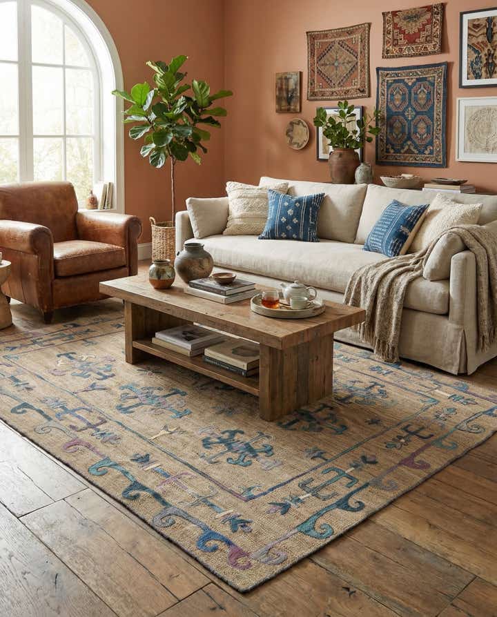 5' 9 x 7' Hand Woven Kilim Suzani Wool Rug
