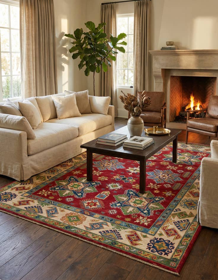 Detail image of 6' 6 x 10'  Hand Knotted Kazak Rug