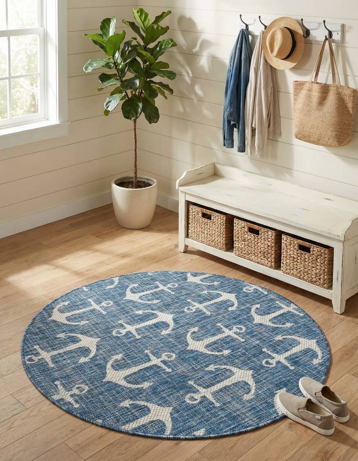 Detail image of 4' x 4'  Washable Coastal Indoor / Outdoor Round Rug