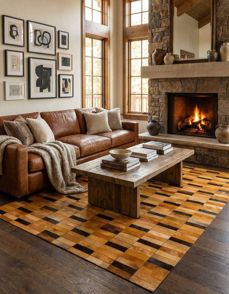 Detail image of  5' 1 x 7' 11 Cowhide - Patchwork Rug