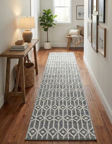 Gray Lattice Trellis Runner Rug