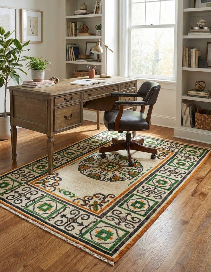 Detail image of 4' x 5' 10  Hand Knotted Modern Ziegler Wool Rug