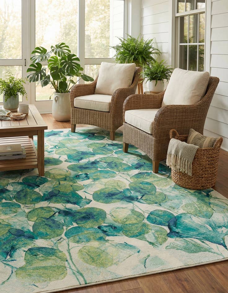 Detail image of 10' x 14' 2  Washable Botanical Indoor / Outdoor Rug