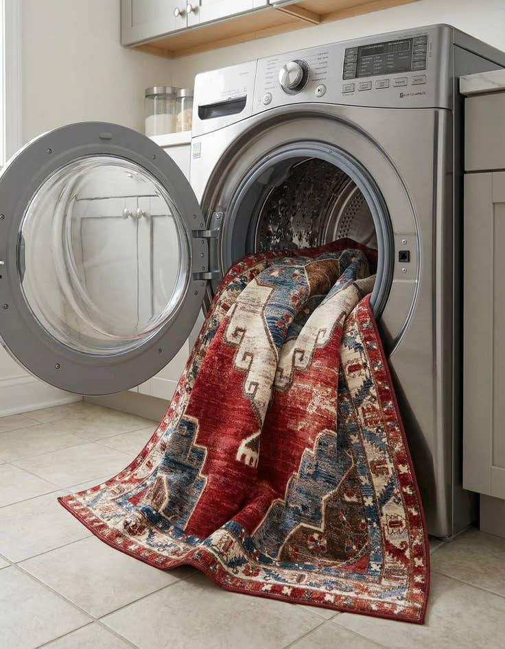 Detail image of 7' 10 x 10'  Washable Traditional Indoor / Outdoor Rug