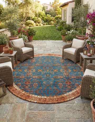 10' x 10' Easy-Clean Traditional Indoor / Outdoor Round Rug