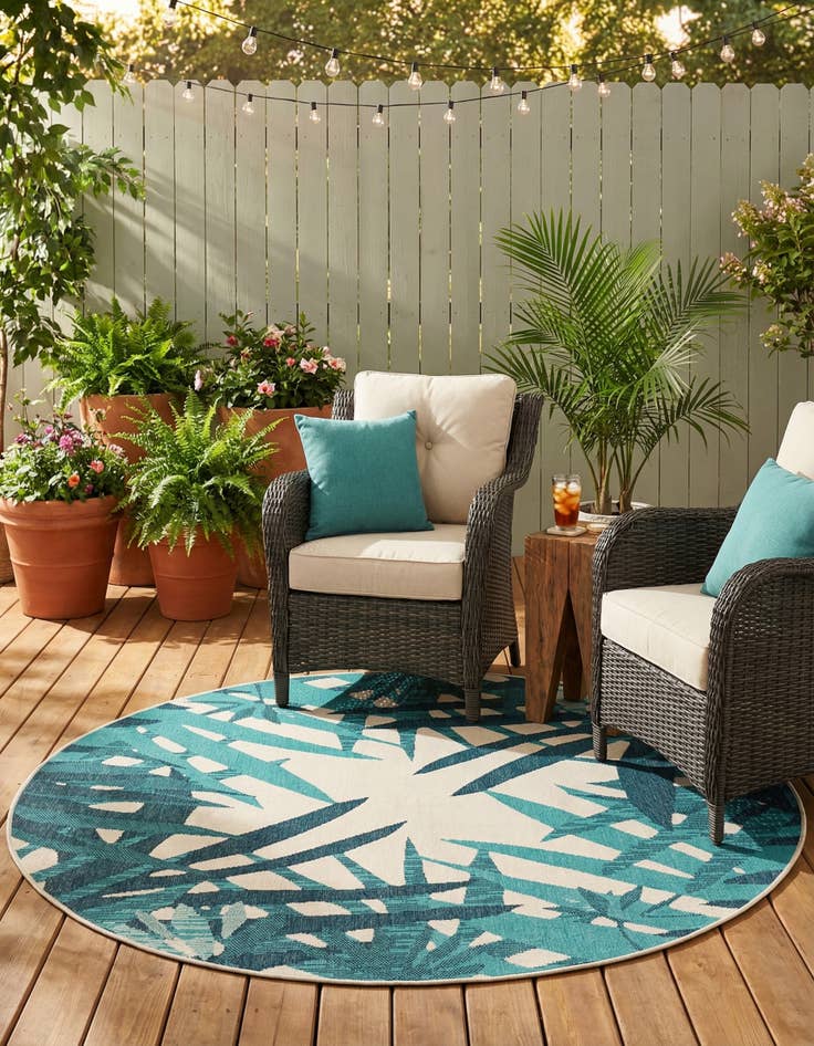 Detail image of 6' x 6'  Washable Botanical Indoor / Outdoor Round Rug