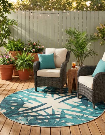 6' x 6' Easy-Clean Botanical Indoor / Outdoor Round Rug