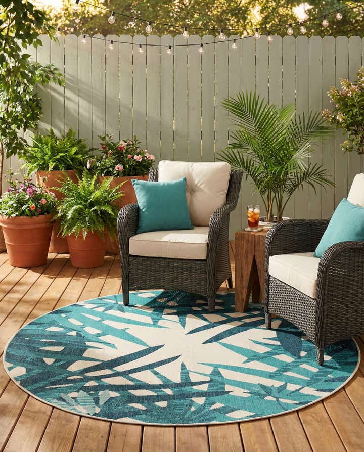 6' x 6' Easy-Clean Botanical Indoor / Outdoor Round Rug