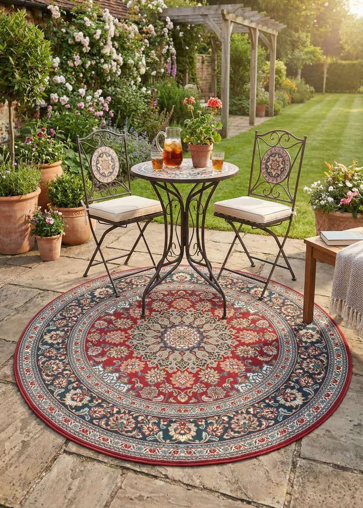 6' 1 x 6' 1 Easy-Clean Traditional Indoor / Outdoor Round Rug