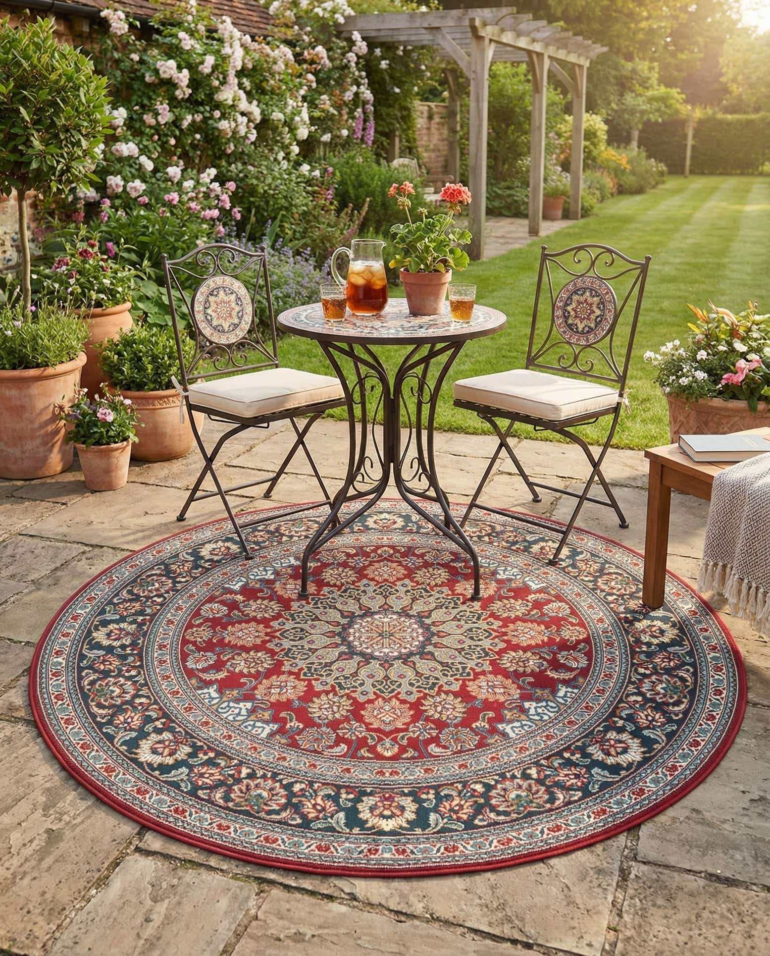 6' 1 x 6' 1 Easy-Clean Traditional Indoor / Outdoor Round Rug