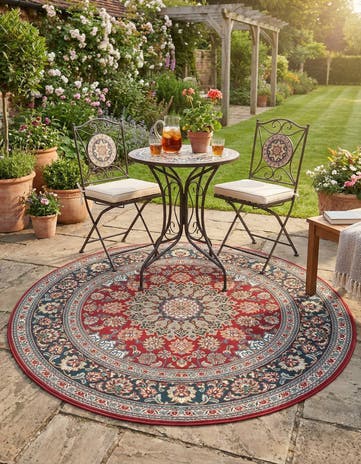 6' 1 x 6' 1 Easy-Clean Traditional Indoor / Outdoor Round Rug
